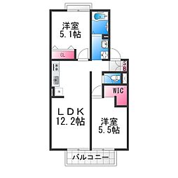 ミルキーウェイ 2LDKの間取図画像