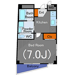ファーテル・ナツメ 3階1Kの間取り