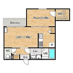 京阪本線 樟葉駅 徒歩12分の賃貸アパート 3階1LDKの間取り