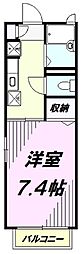 京王線 北野駅 徒歩8分の賃貸アパート 2階1Kの間取り