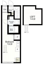 リベルテ中延 ワンルームの間取図画像