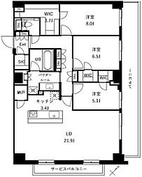 ザ・ケンジントン・レジデンスときわ台 5階3LDKの間取り