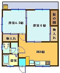 コーポみなみ 2階2DKの間取り