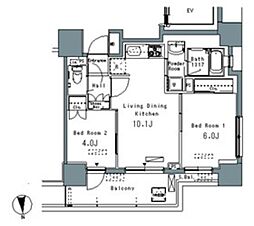 パークアクシス仲御徒町 8階2LDKの間取り