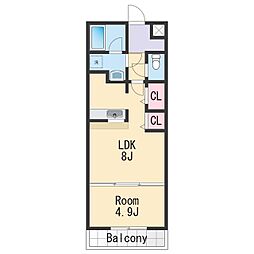 ロックブリッジ 2階1LDKの間取り