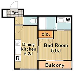 京王相模原線 京王堀之内駅 徒歩15分の賃貸マンション 2階1Kの間取り