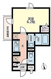 エムクォート三軒茶屋 2階1Kの間取り