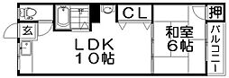 田井ハイツ 1LDKの間取図画像