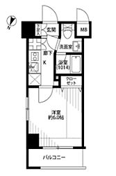 プレール・ドゥーク東京NORTH2 1Kの間取図画像