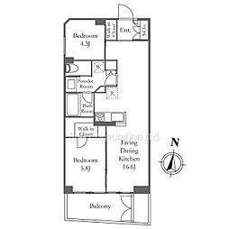 代々木参宮橋テラス 1階2LDKの間取り