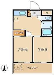 シャルマン谷塚駅前 2DKの間取図画像