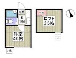 ベルB 1Kの間取図画像