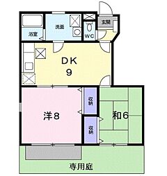 サンライズ 1階2DKの間取り
