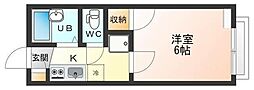 ベルパティオ 1階1Kの間取り