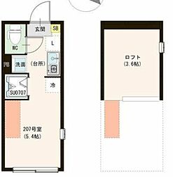 ル・ブラン小岩 2階ワンルームの間取り