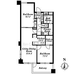 カスタリア高輪 6階2LDKの間取り