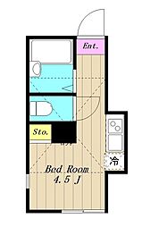 プライムテラスこどもの国 1階ワンルームの間取り