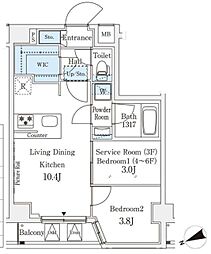 アジールコート山手動坂 3階1SLDKの間取り