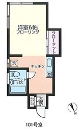 青木荘 1階ワンルームの間取り