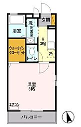 フォンティーヌ 1Kの間取図画像