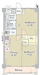 アンソレイユ氷川台 2DKの間取図画像