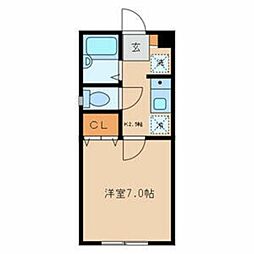 ディアコート・フォトン 2階1Kの間取り