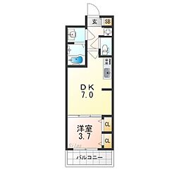 ファステート京都壬生フィエロ 4階1DKの間取り