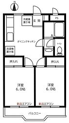 保谷コーポ 2階2DKの間取り