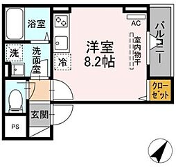 ルリアン江戸川 2階ワンルームの間取り