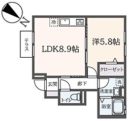 オリエンタルヴィラB 1LDKの間取図画像