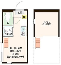 ハーモニーテラス南町 2階ワンルームの間取り
