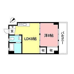 ハイツ梨園 4階1LDKの間取り