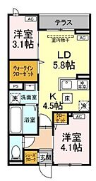 セレスティア白鳥 1階2LDKの間取り