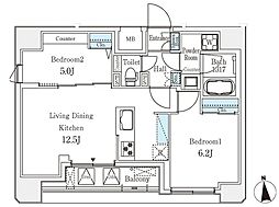 クラリティア文京湯島 10階2LDKの間取り