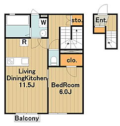 レガーメ横山 2階1LDKの間取り