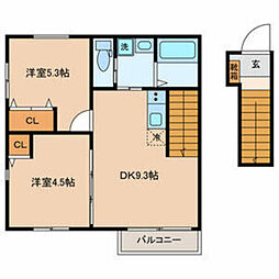メゾンジェム 2DKの間取り