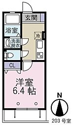 カトルフィーユ 1Kの間取図画像