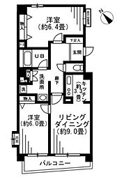 箱崎サザンコート 8階2LDKの間取り