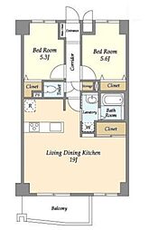 サント・コア目黒 2階2LDKの間取り