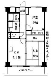アーバンクレールソシア 3階2DKの間取り