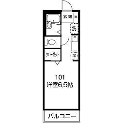 ヒルズトップ 1階ワンルームの間取り