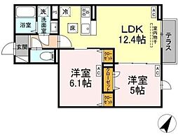 セレスティア白鷺II 1階2LDKの間取り