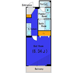 京急本線 大森海岸駅 徒歩6分の賃貸マンション 8階1Kの間取り
