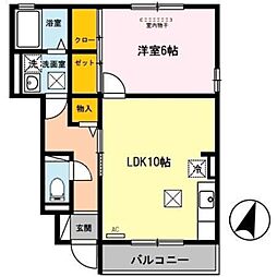 D-room秋月　C棟 1階1LDKの間取り