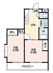 第13島田マンション 2SLDKの間取図画像