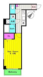 シャテーヌII 3階1Kの間取り