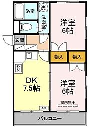 サンヴァレー田中 2DKの間取図画像