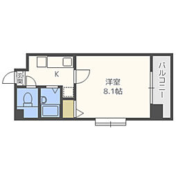 リバティ西新館 1Kの間取図画像