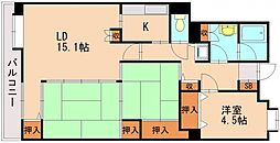 清喜スカイマンション二日市 3LDKの間取図画像