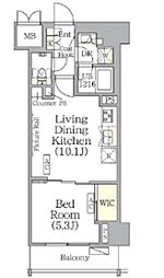 ザ・パークハビオ神楽坂レジデンスSouth 2階1LDKの間取り